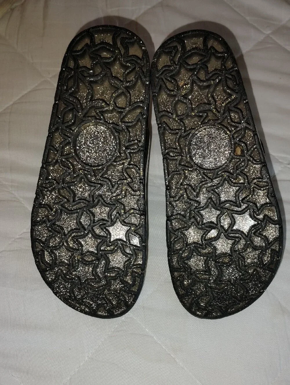 Kids Glitter Double-Buckle Slide Sandals - Black